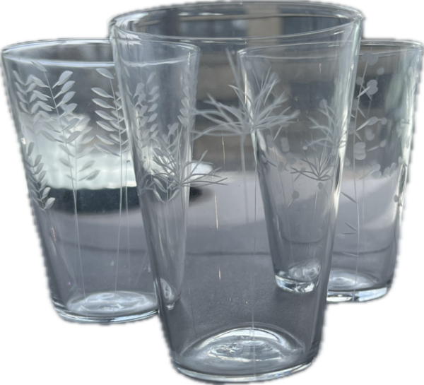 ASSORTED ETCHED JUICE GLASSES / 5 OZ